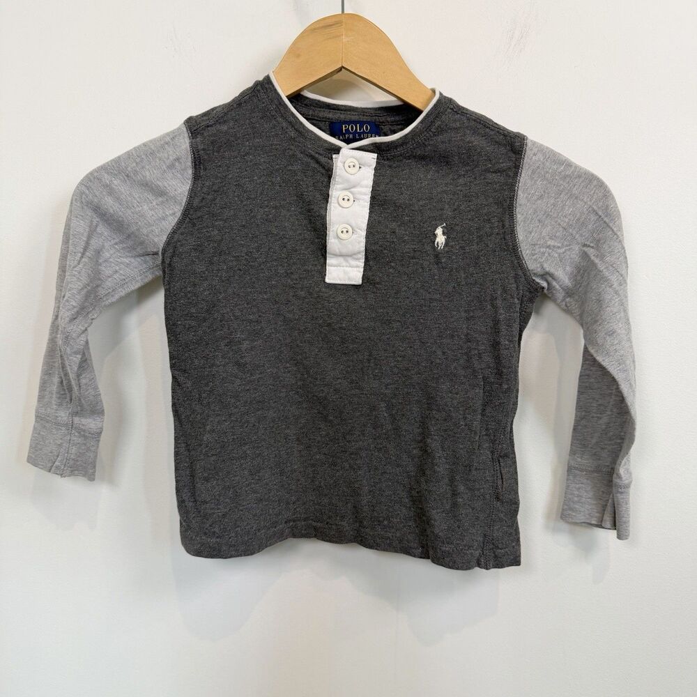 Polo Ralph Lauren Henley Boys Size 3 3T Gray 100% Cotton Preppy Colorblock Horse